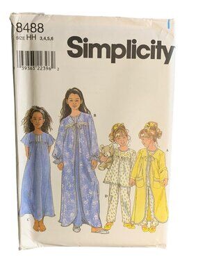 Simplicity Girls Sleepwear Sewing Pattern Size 3 5 6 8488 Uncut